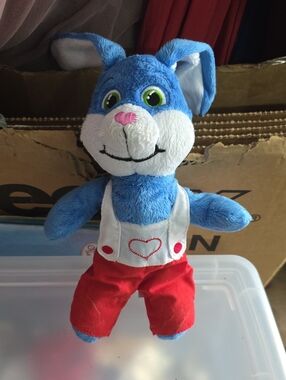 Kinder Surprise Plush Bunny Rabbit Blue & White 9” Tall  W/ Embroidered Heart